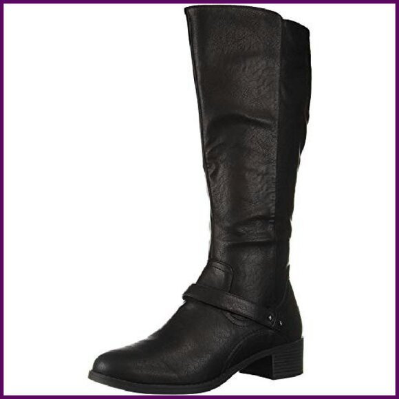Knee-High Boots with Strap Detailing, Stretch Fit, Synthetic Sole - Picture 2 of 8